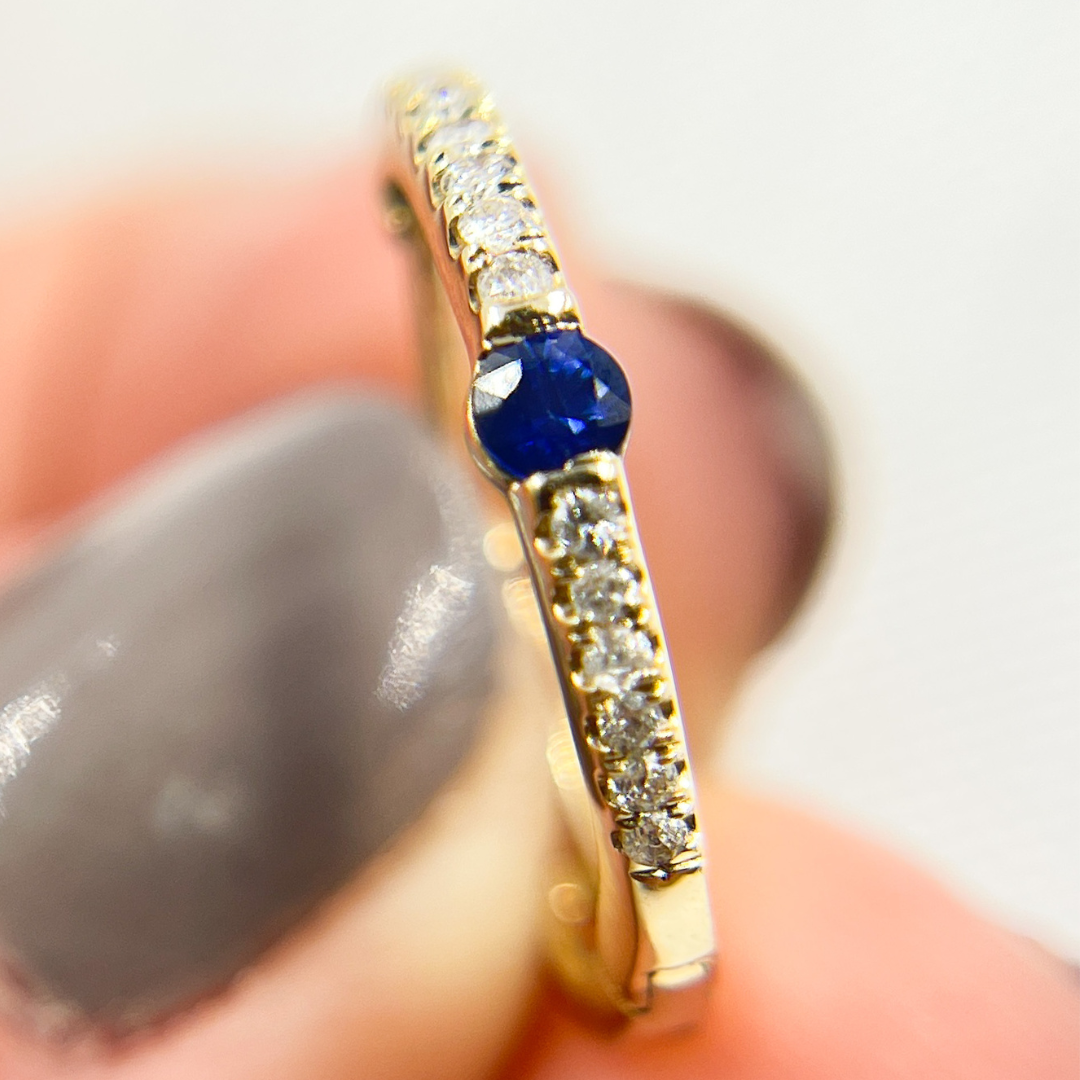 14K Solid Gold Diamond & Blue Sapphire Hoop Earrings. EHC56664BS