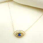 Load image into Gallery viewer, 14k Solid Yellow Gold, Diamonds &amp; Precious Stones Cable Link Evil Eye Necklace. NFD70803BS
