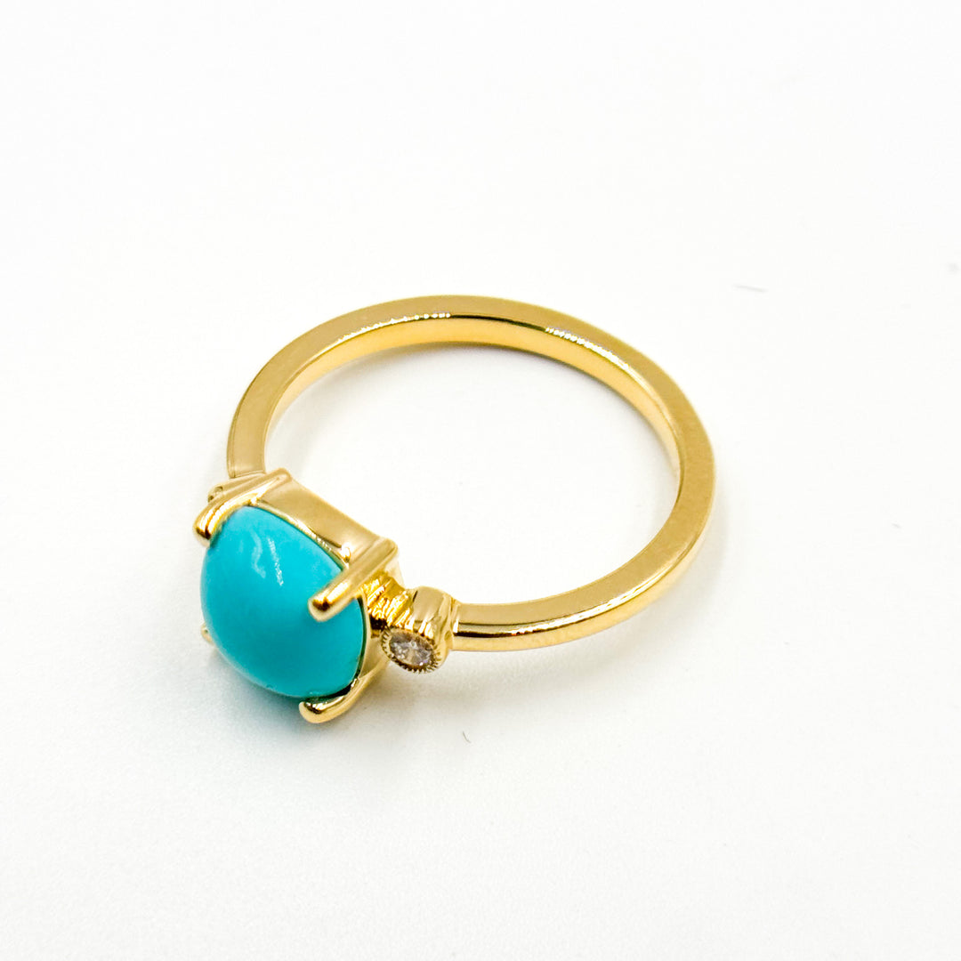 Solid Gold Turquoise and Diamond Fancy Ring