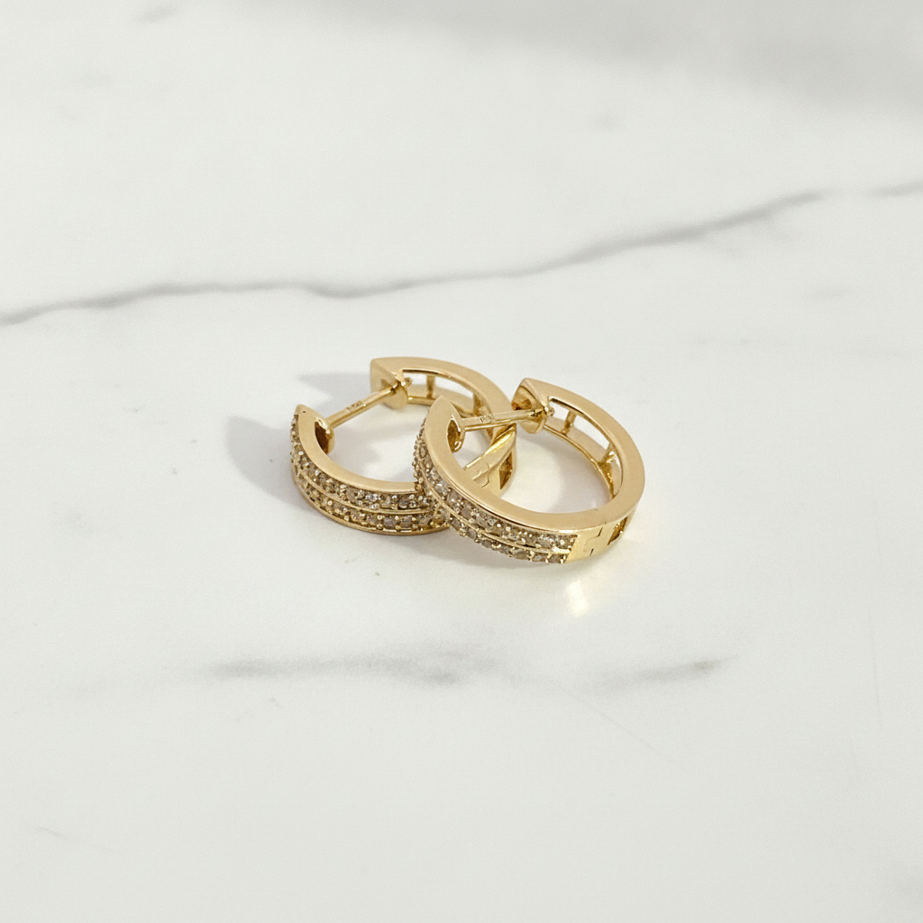EHF56969Y. 14k Solid Gold Diamond Hoops