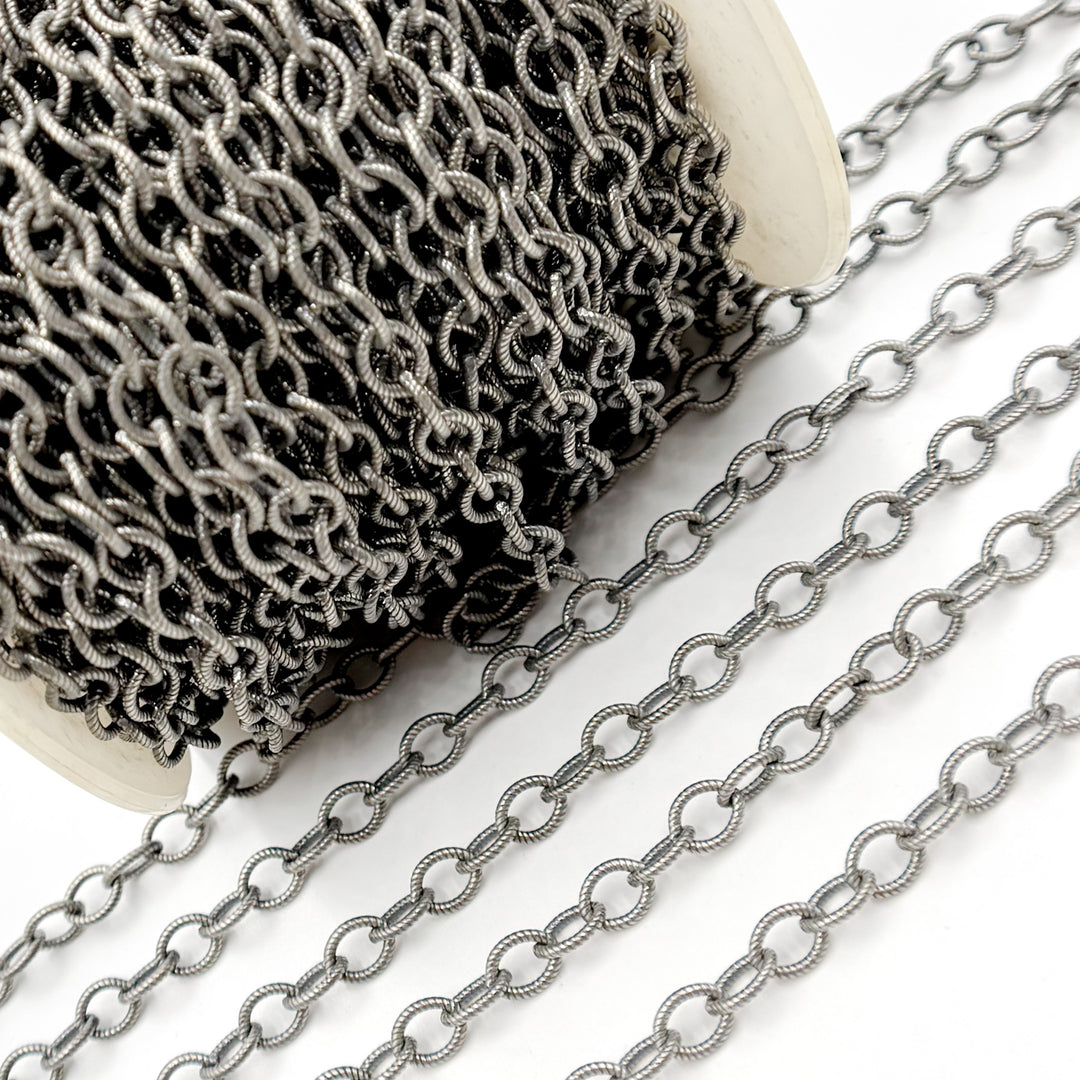 184OX. Oxidized Sterling Silver Twisted Oval Link Chain