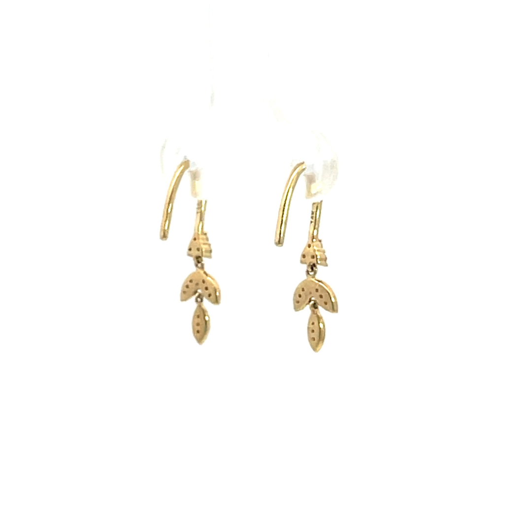 14k Solid Yellow Gold Diamond Dangle Leaves Earrings. EFB51706