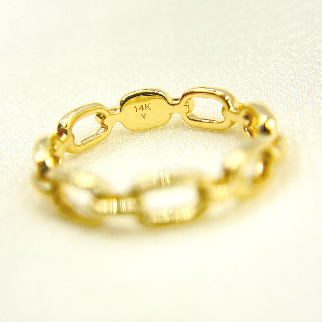 14K Solid Yellow Gold Chain Link Ring. RAZ01409