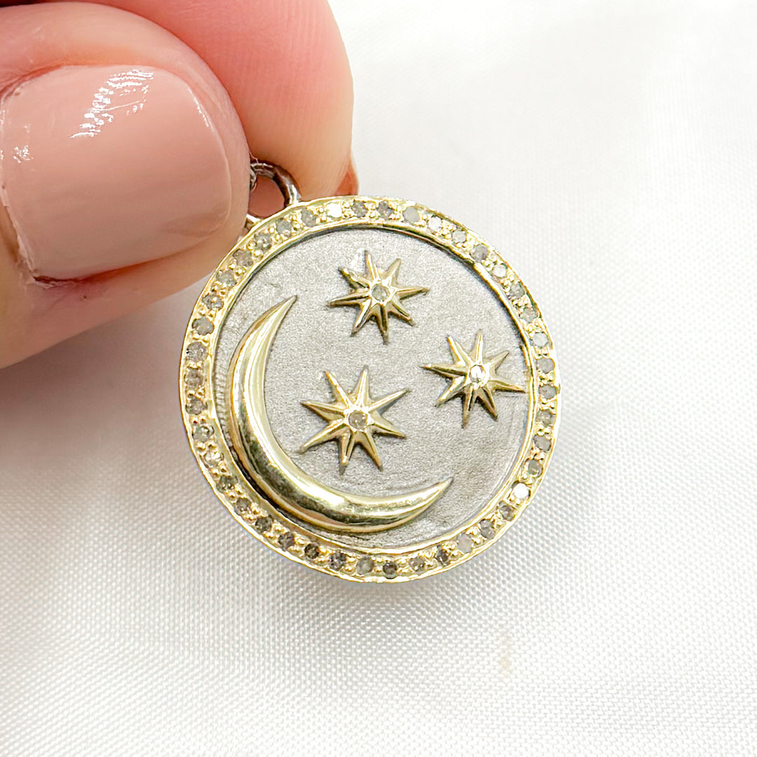 DP796. Diamond Sterling Silver Moon & Star Round Pendant