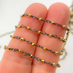 Load image into Gallery viewer, PYR14. Black Rhodium Sterling Silver and Gold Pyrite Wire Wrapped Beads Chain
