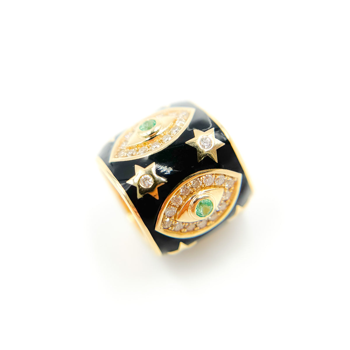 Buy 14K Gold Black Enamel and Diamond Evil Eye Design Ring Charm