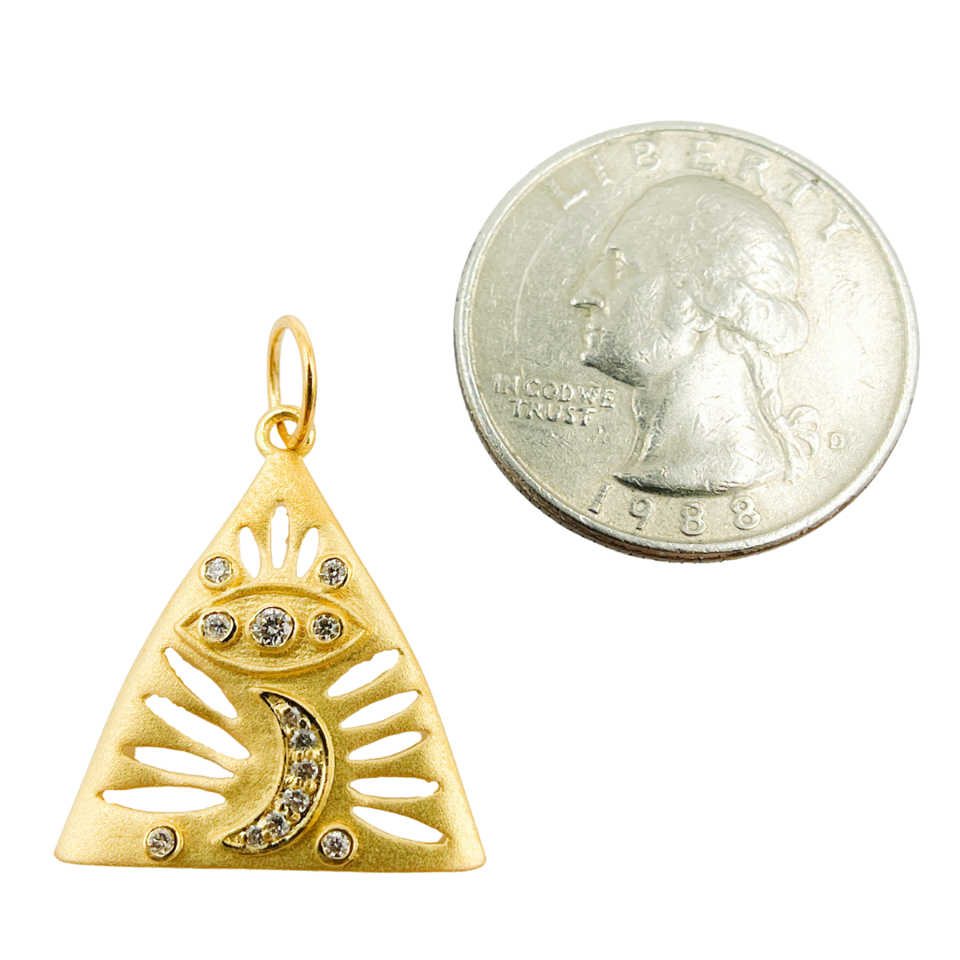 14K Solid Gold Triangle with Moon and Eye Charm. GDP112