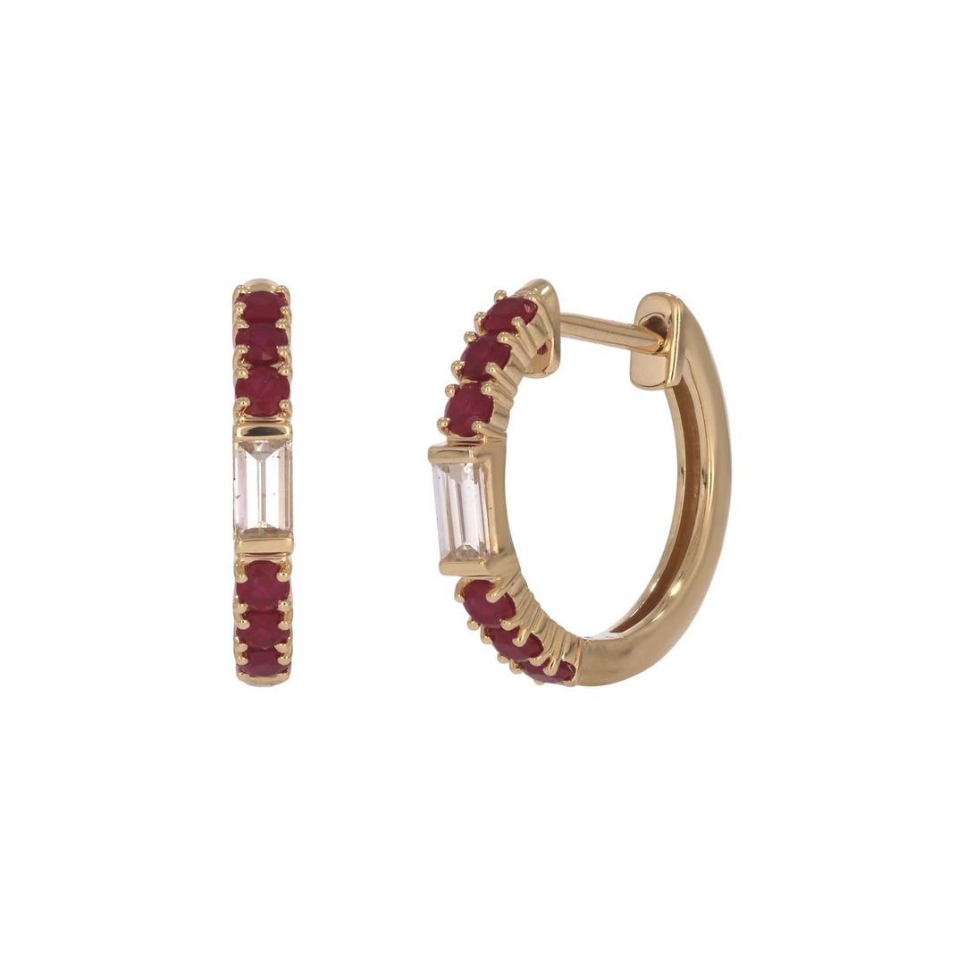 EHE57441. 14K Solid Gold Diamonds and Gemstone Hoops