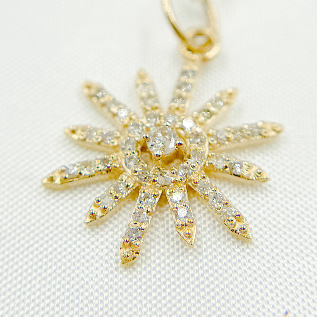 14K Solid Gold Sun Pendant with Diamonds & Gemstone (Available in Ruby, Blue Sapphire). GDP360