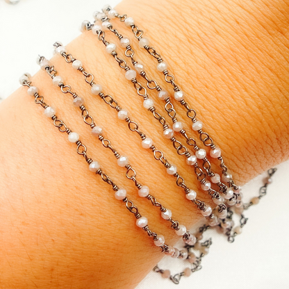 Coated Peach Moonstone Oxidized Wire Chain