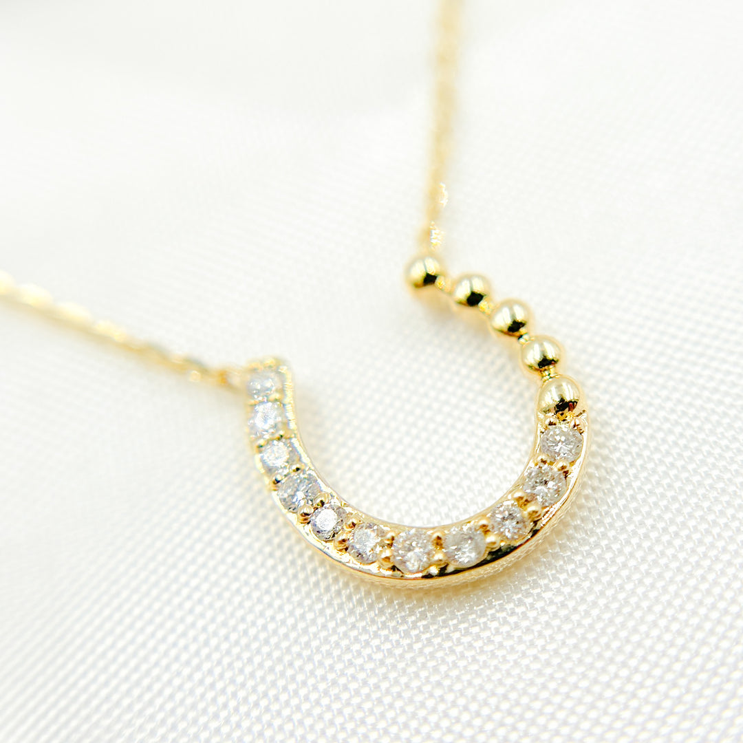 14K Solid Gold Diamond Horseshoe Shape Necklace. NT112907