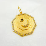 Load image into Gallery viewer, 14K Solid Gold Diamond and Gemstone Octagon Charm with Moon and Star in the Center. GDP555
