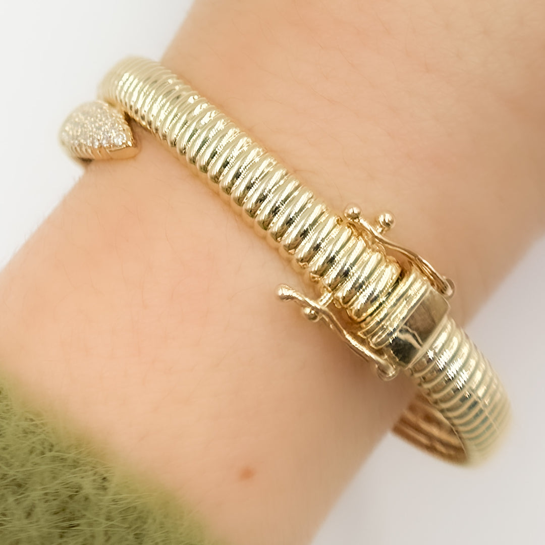 BNH68515. 14K Solid Gold Diamond Fancy Bangle