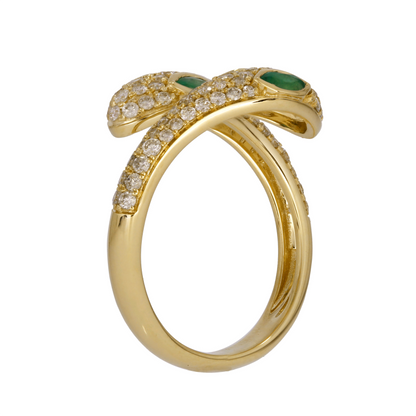 Shop Now  Solid Yellow Gold Diamond and Emerald Snake Ring