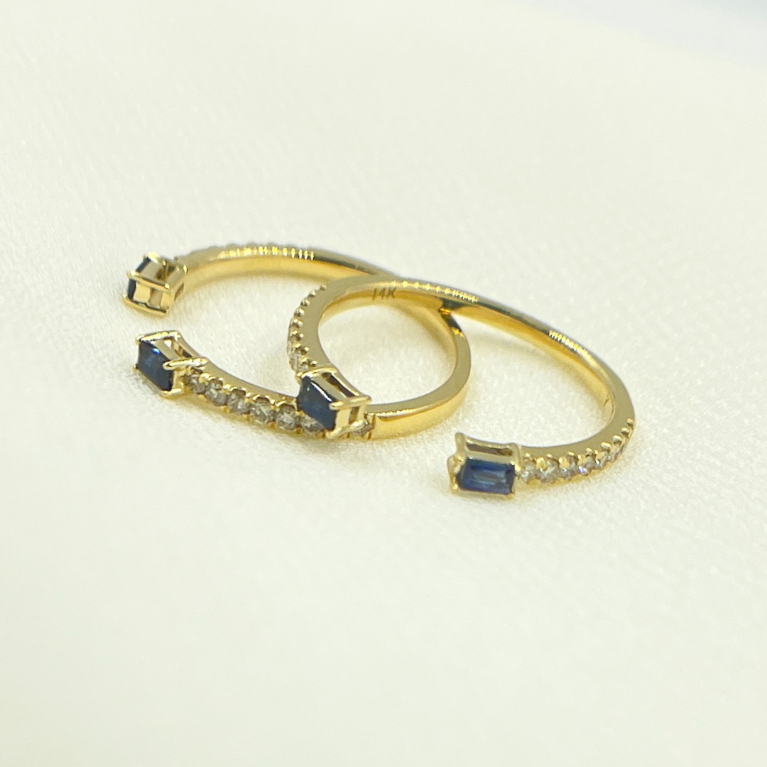 14K Solid Gold Diamond & Blue Sapphire Ring. RFC17394BS