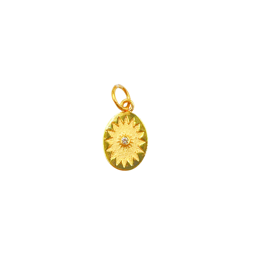 14K Gold Diamond Charm. Oval Pendant with Star. GDP168