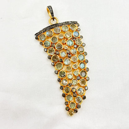 DSP029. Diamond Silver Gemstone Horn Pendant