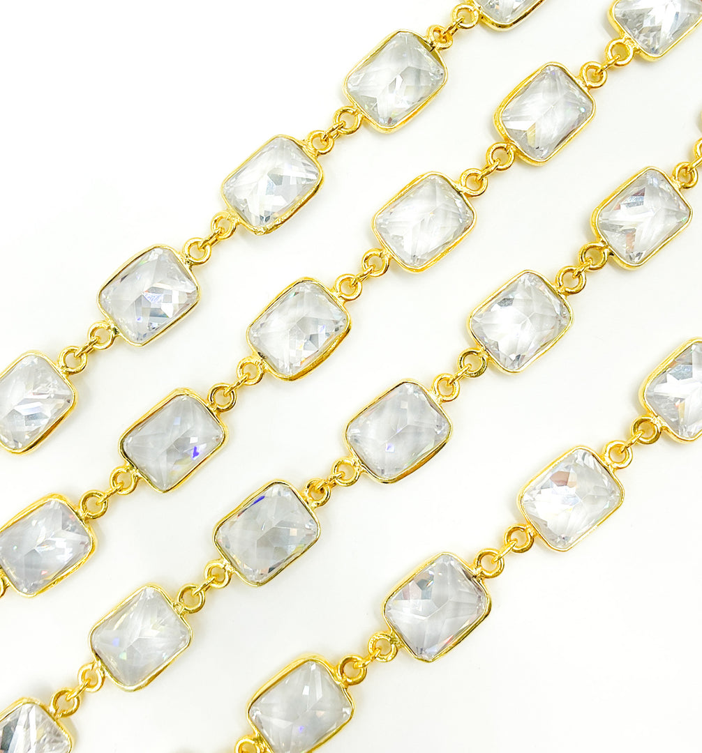 CZ32. Cubic Zirconia Rectangular Shape Bezel Chain