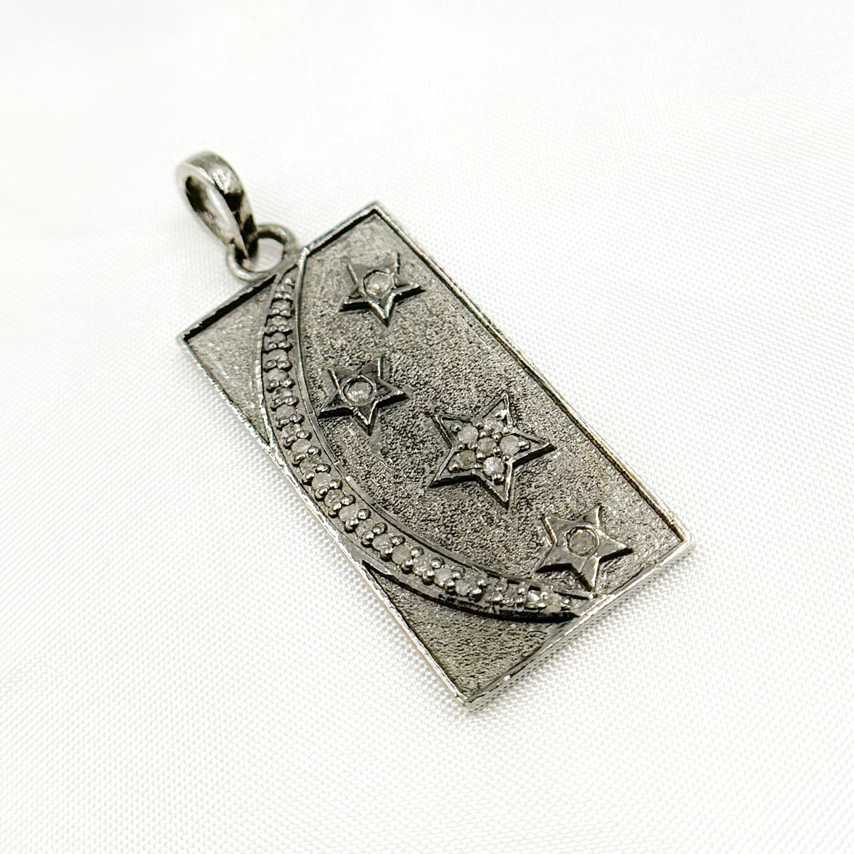 Diamond Sterling Silver Rectangle Moon and Star Pendant