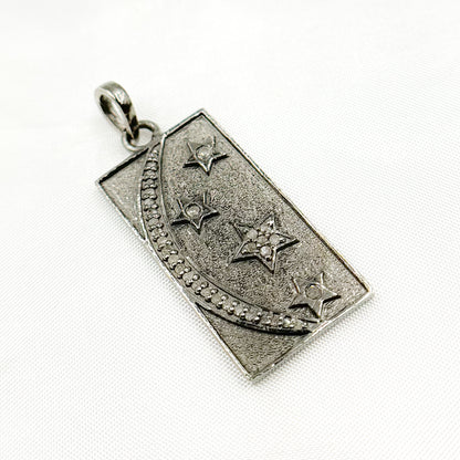 Diamond Sterling Silver Rectangle Moon and Star Pendant