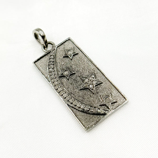 Diamond Sterling Silver Rectangle Moon and Star Pendant