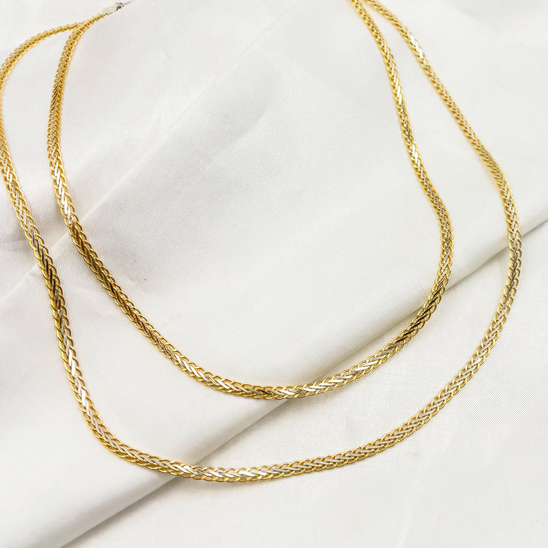 0502213SG. Sterling Silver and Gold Plated Flat Wheat Necklace