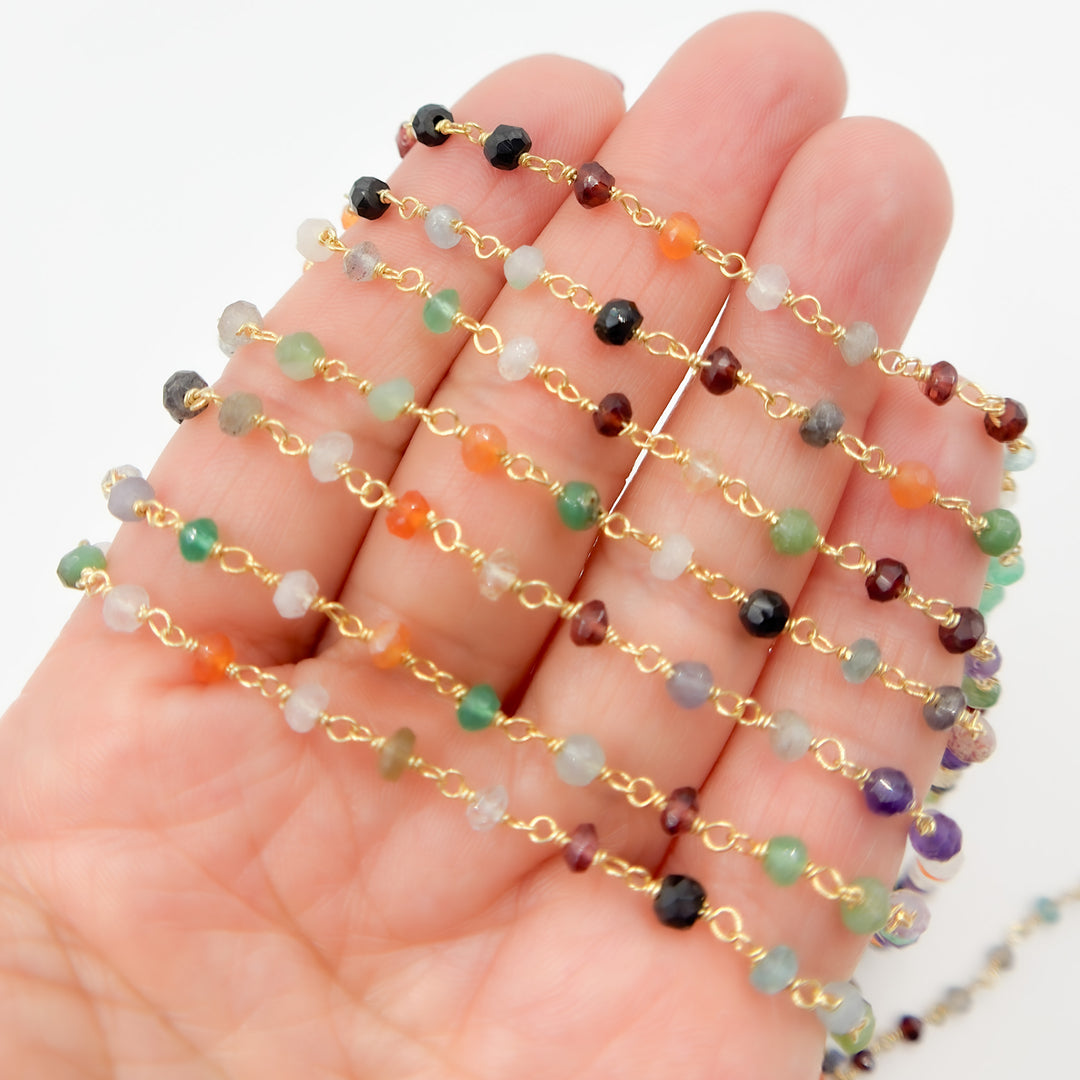 MGS19GP. Multi Gemstone Gold Plated Sterling Silver Wire Chain