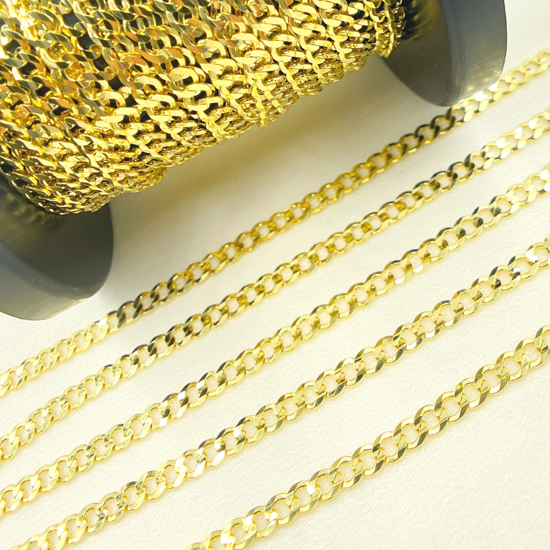 100R13FG1T2A9L001byFt. 14K Solid Yellow Gold Flat Curb Chain by Foot