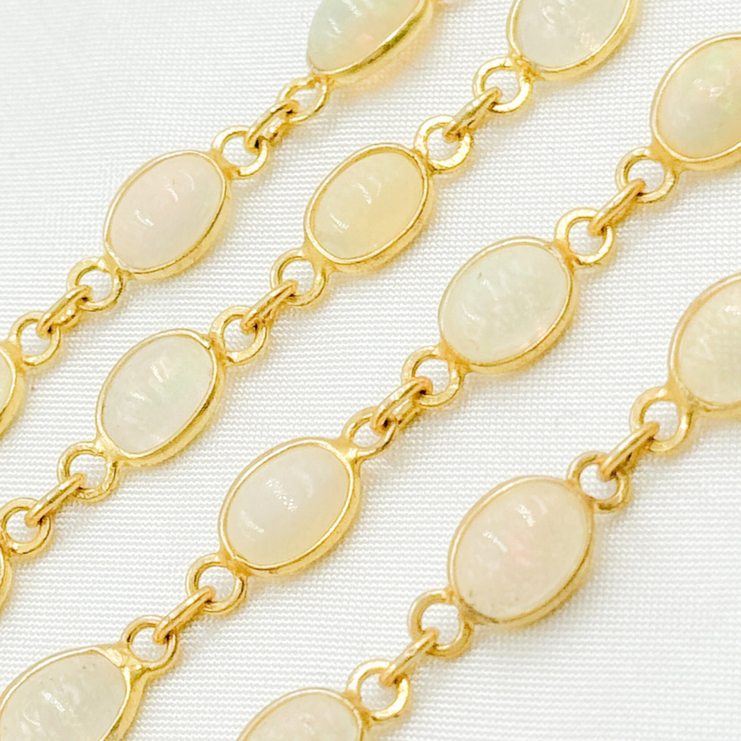 ETH11. Ethiopian Opal Oval Shape Bezel Gold Plated Wire Chain
