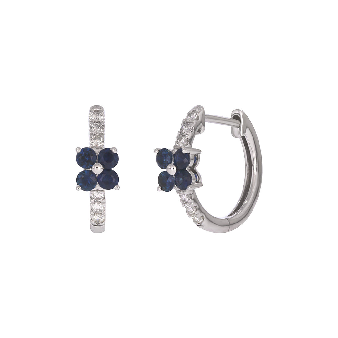 EHC57662. 14K Solid Gold Floral Diamond & Gemstone Hoop Earrings