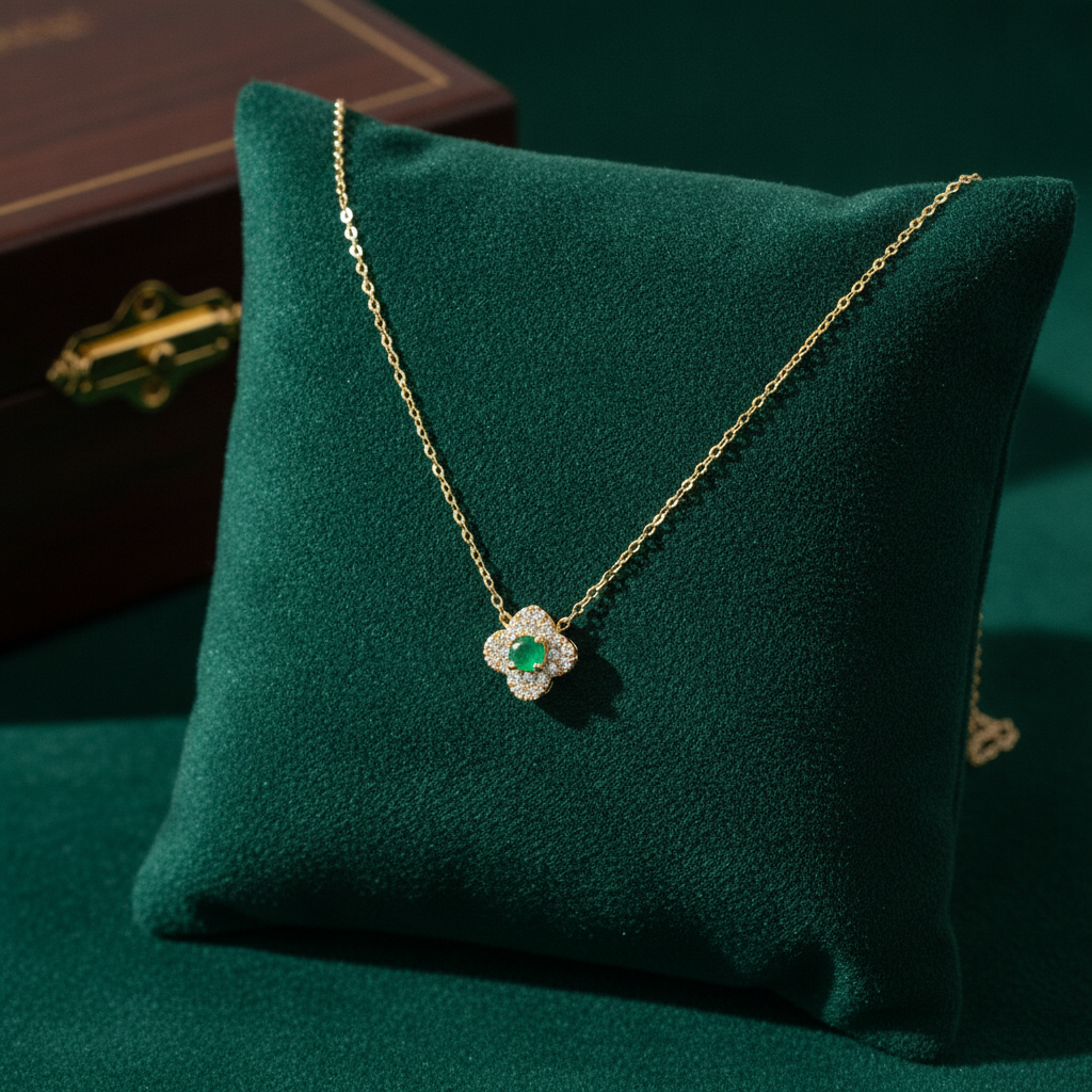 NT404984. 14K Solid Gold Flower Solitaire Tiny Necklace