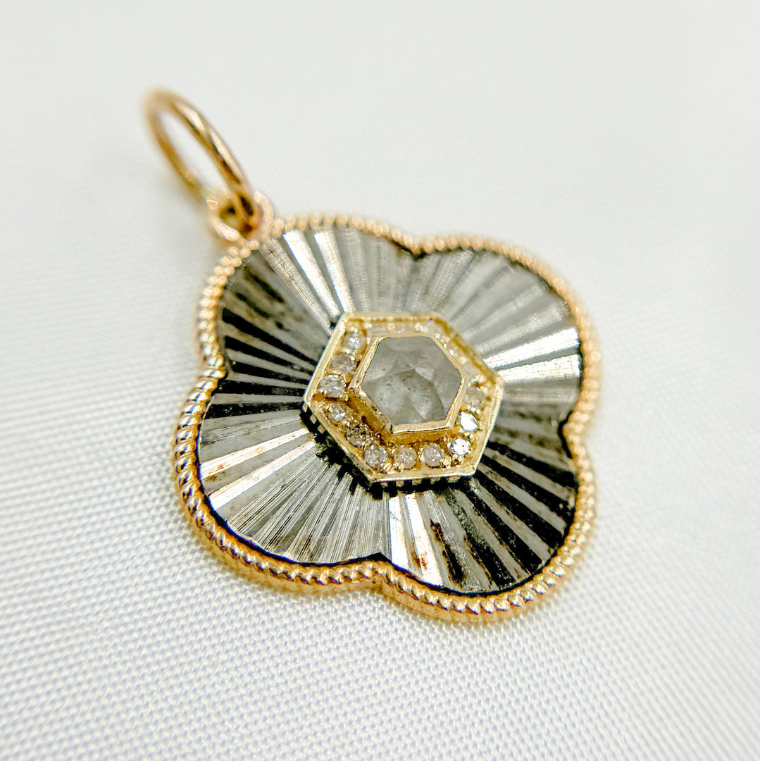 14k Solid Gold and Sterling Silver Diamond Flower Charm. KSG62