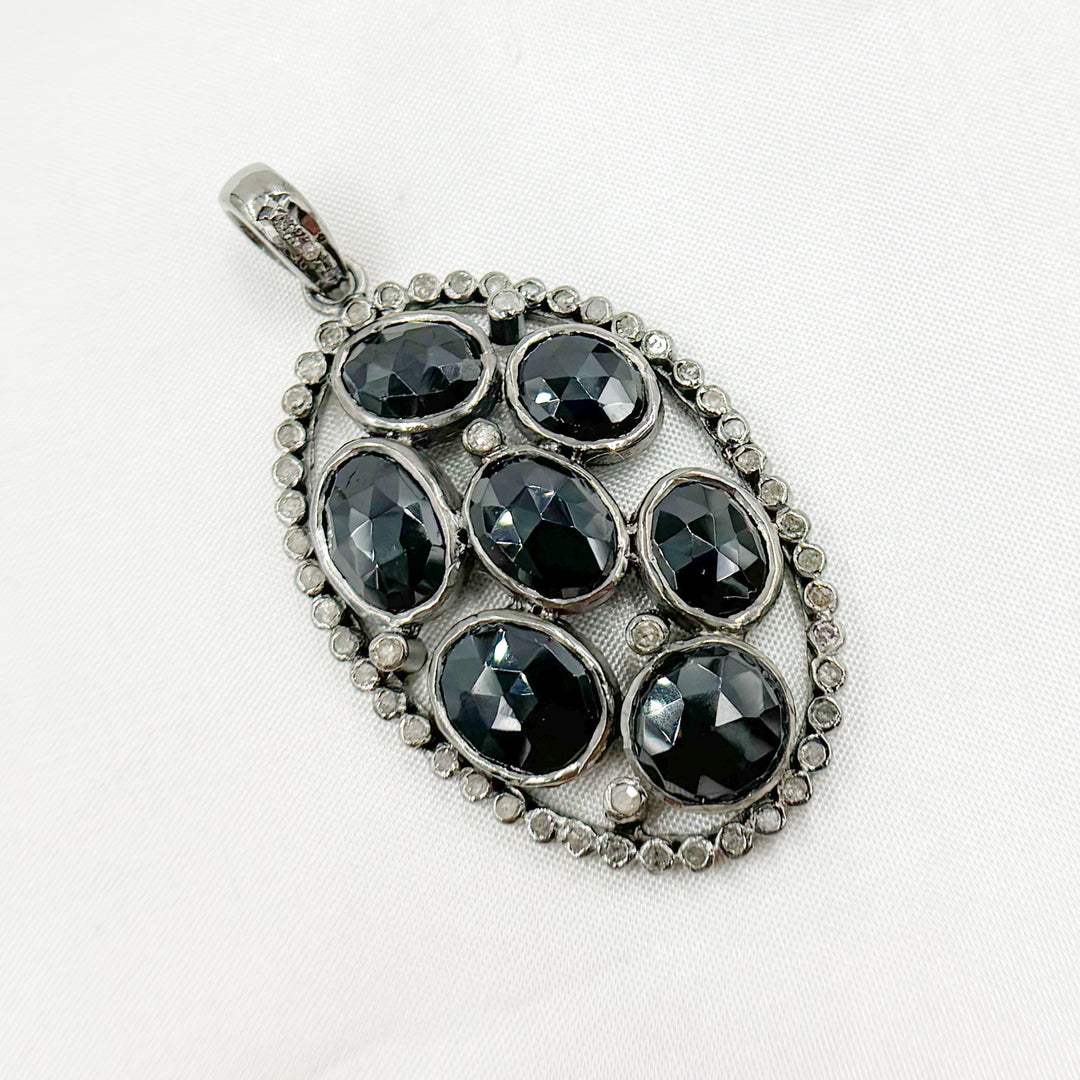 DSP017. Diamond Black Rhodium Sterling Silver Black Spinal Oval Pendant