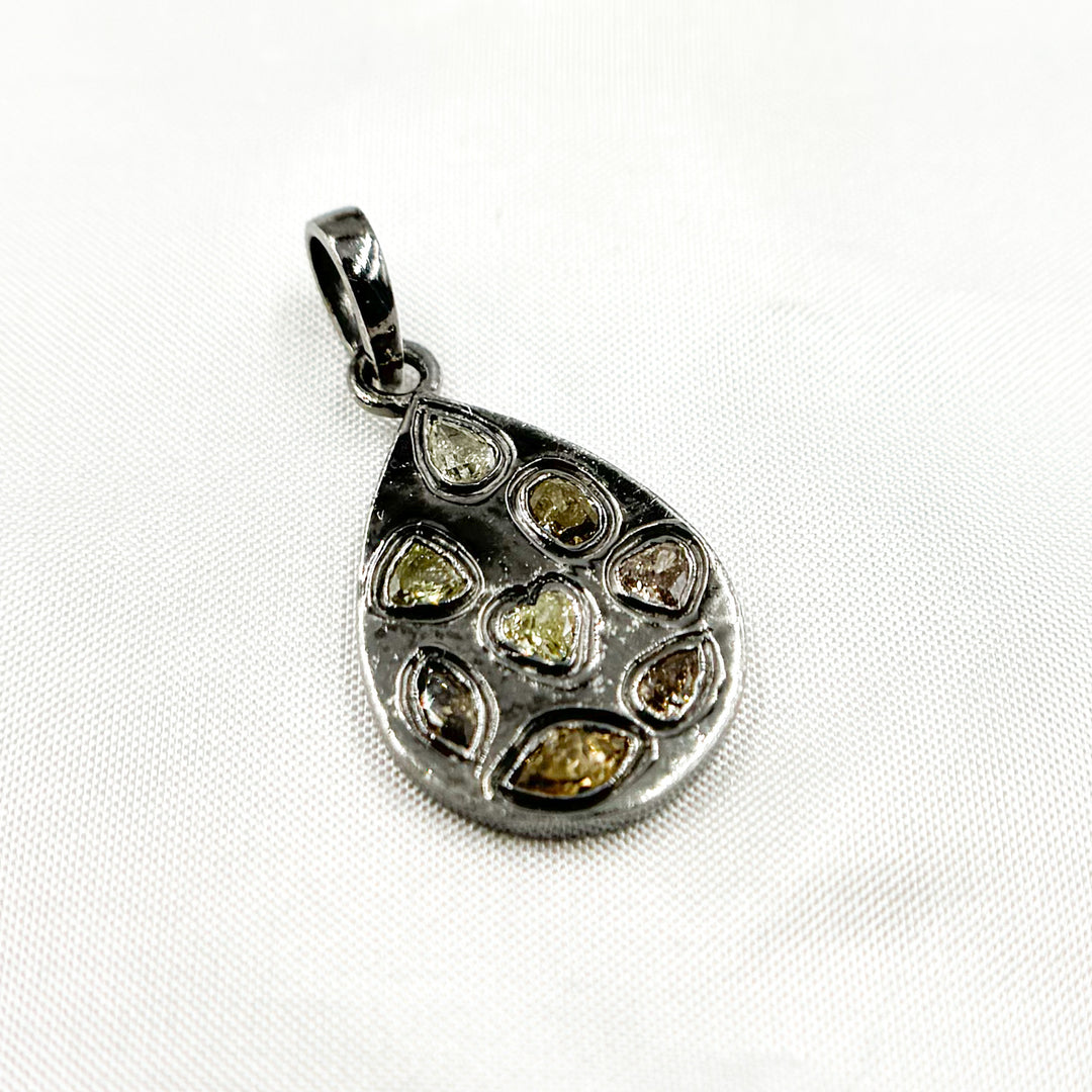 DP415. Diamond Sterling Silver Drop Pendant with Fancy Diamond