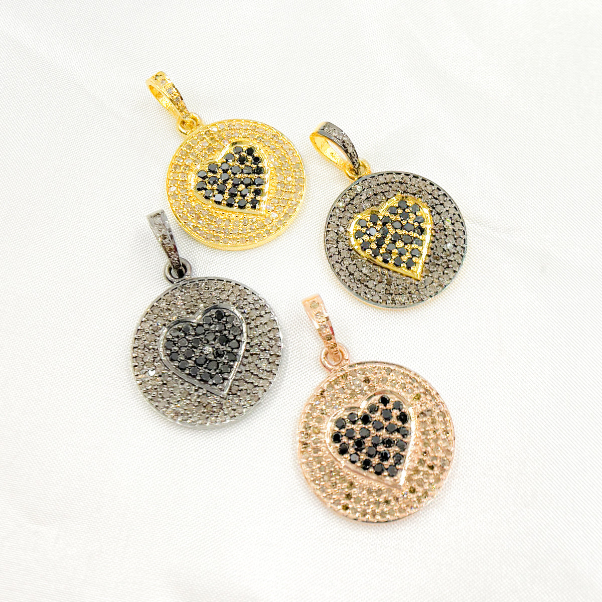 DP560. Diamond Sterling Silver Round Heart Pendant with Black Diamonds