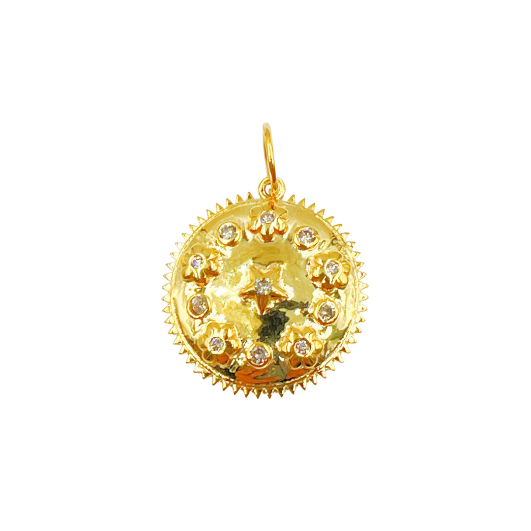 14K Solid Gold Circle Pendant with Diamonds. GDP235