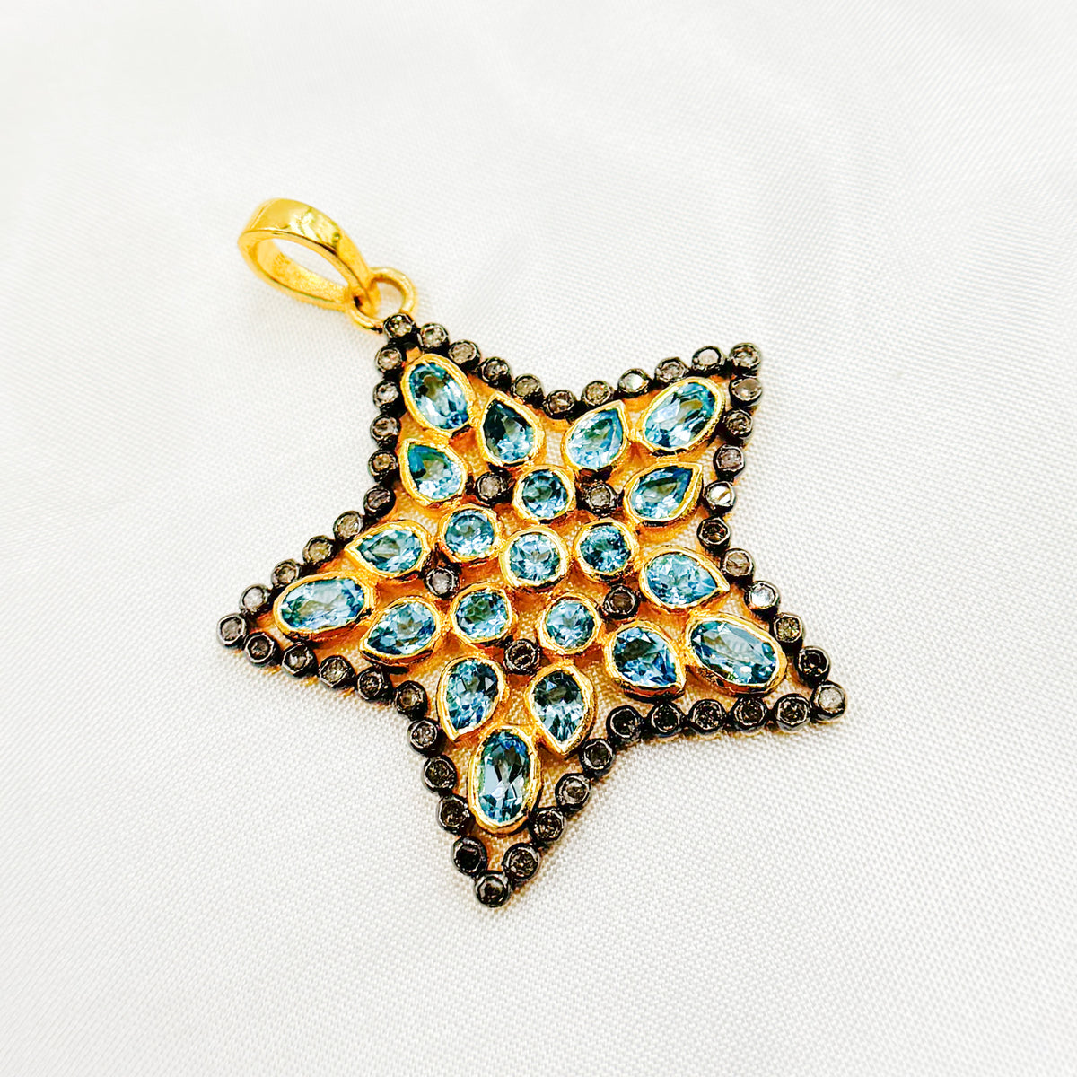 DSP030. Diamond Silver Star Gemstone Pendant