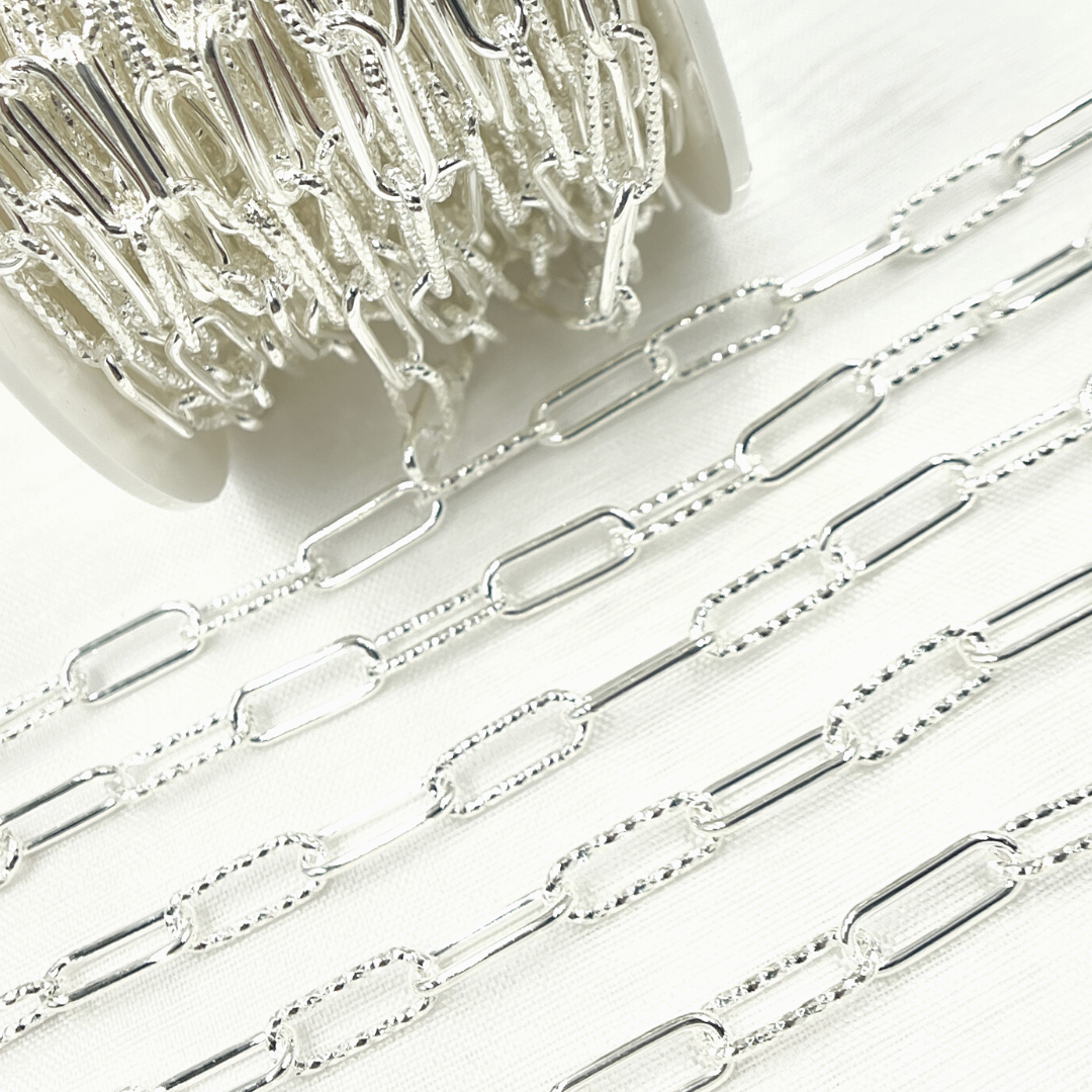 925 Sterling Silver Paperclip Smooth & Diamond Cut Link Chain. V41SS
