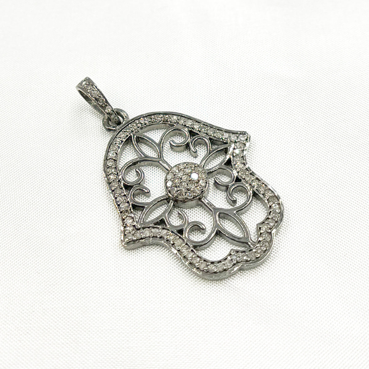 DP295. Diamond & Sterling Silver Hamsa Pendant