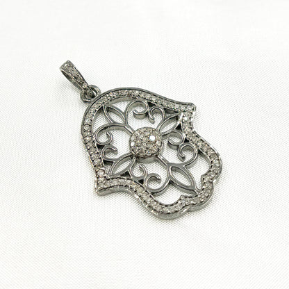 DP295. Diamond & Sterling Silver Hamsa Pendant