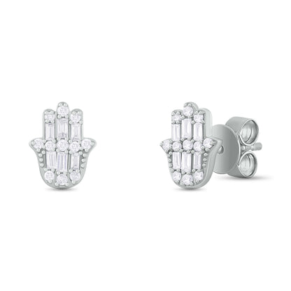 EFC54276. 14K Solid Gold Diamond Hamsa Hand Studs