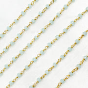 Aqua Color Chalcedony Gold Plated 925 Sterling Silver Wire Chain.