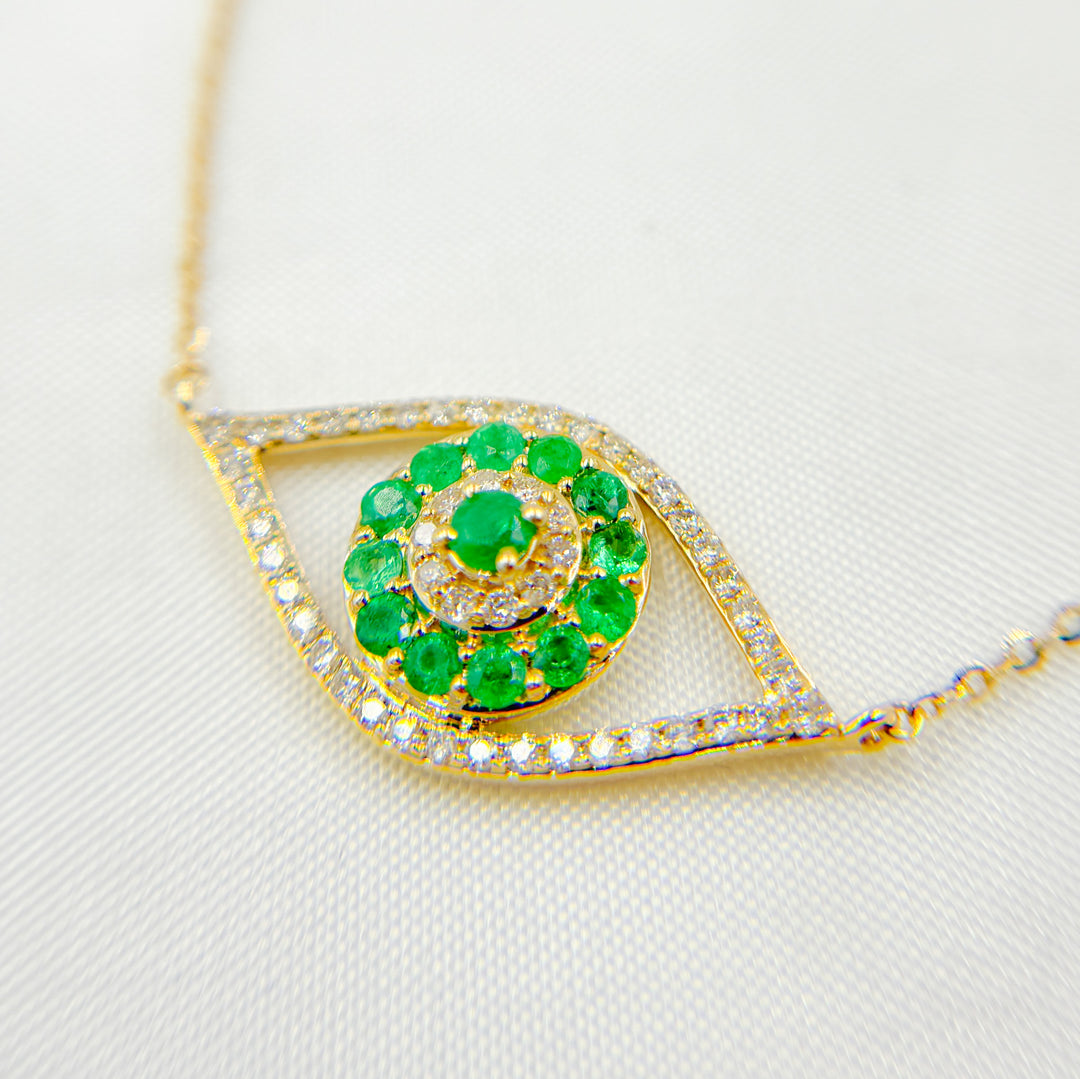 14K Solid Gold Diamond and Emerald Eye Necklace. CN96322EM