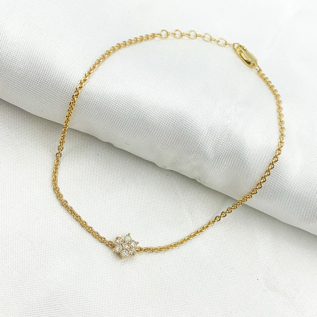 BFC60634. 14k Solid Gold Diamond Flower Bracelet