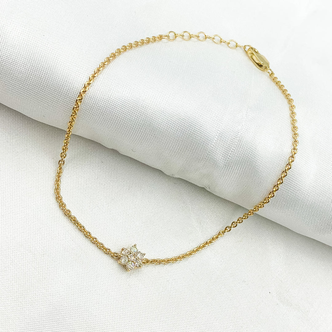 BFC60634. 14k Solid Gold Diamond Flower Bracelet