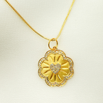 Load image into Gallery viewer, 14K Solid Gold Flower Pendant with Diamond Heart. GDP165
