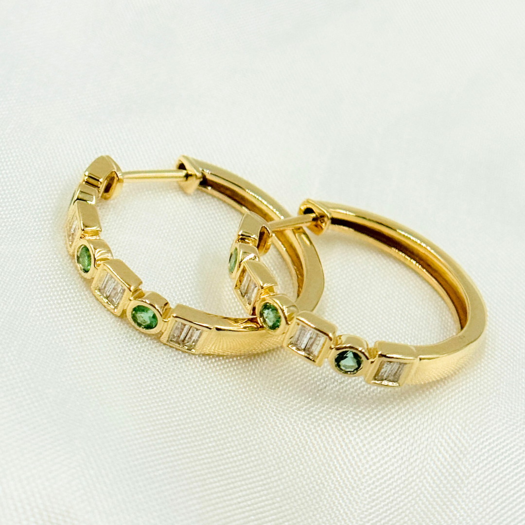 14k Solid Gold Diamond and Emerald Hoops.  EHC56723EM