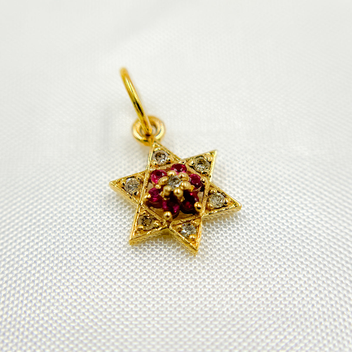GDP393. 14K Solid Gold Diamond Star Charm with Gemstone
