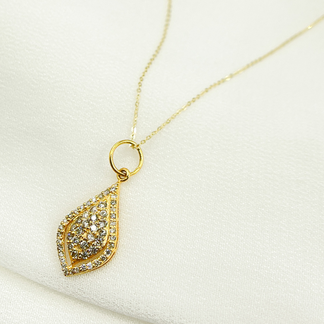 14K Solid Gold Charm. Drop Pendant with Diamonds. GDP146