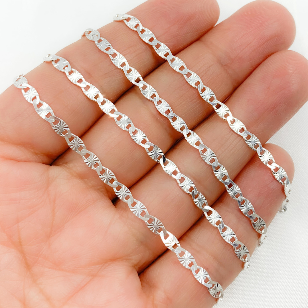 925 Sterling Silver Diamond Cut Mariner Link Chain. X40SS